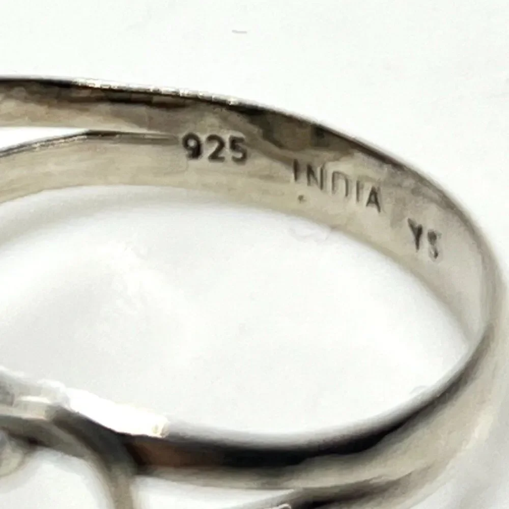 STERLING SILVER MOONSTONE Ring Oval Cabochon India  Signed Vintage Size 7.5